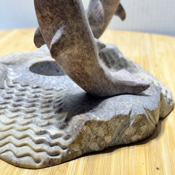 🕯️ Carved Soapstone (3) Dolphin's Candle Holder Sculpture Decor - Picture 8 of 12